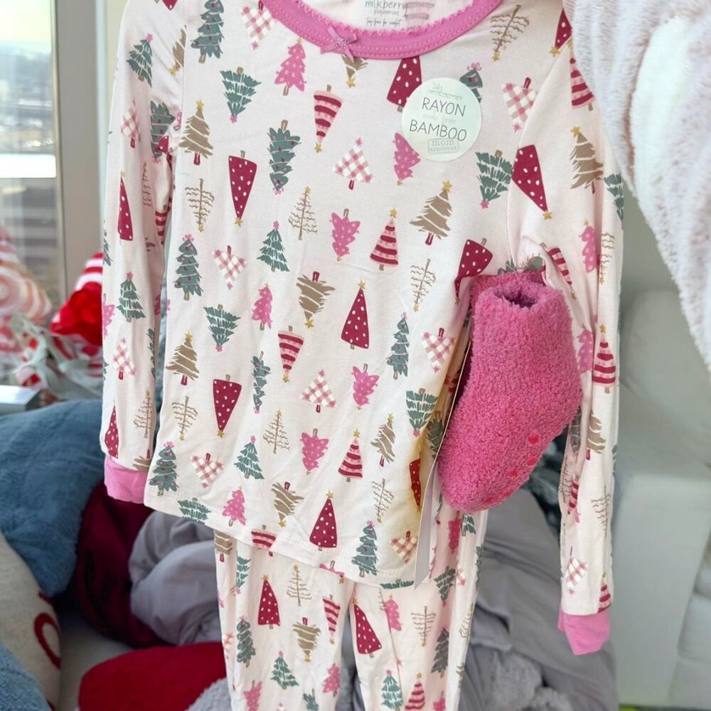 Bamboo Pink Christmas Pajamas 3-set